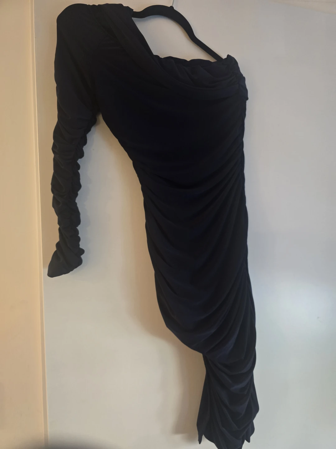 Navy One-Shoulder Ruched Dress