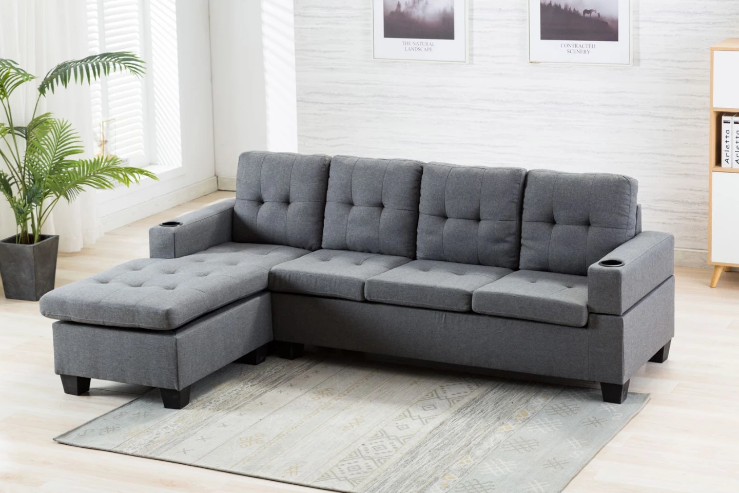 Grey Sectional Sofa with Cup Holder - photo 3