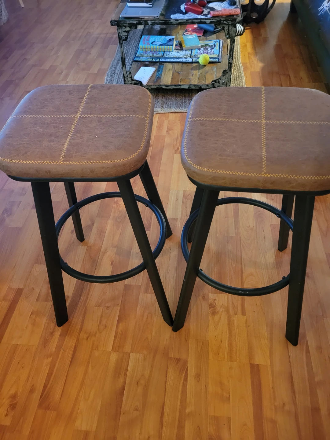 Set of 2 Brown Faux Leather Bar Stools
