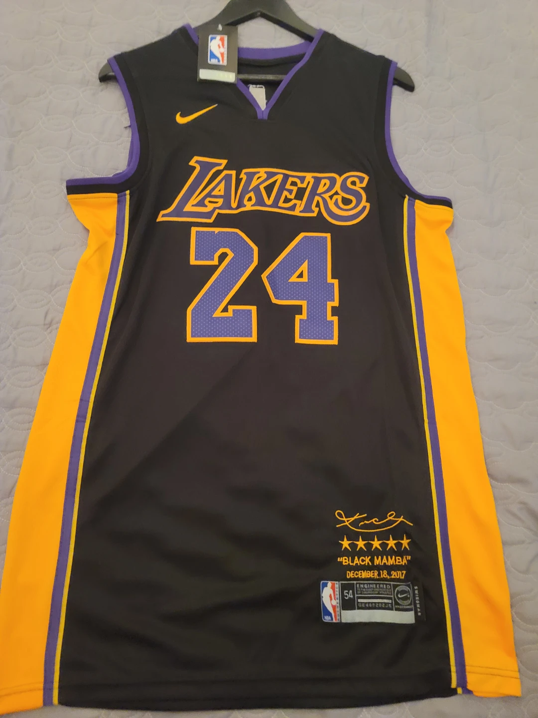 Nike Kobe Bryant Los Angeles Lakers "Black Mamba" Jersey Size 54