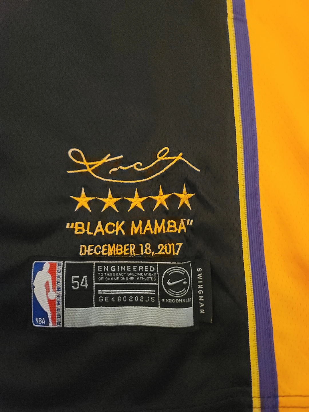 Nike Kobe Bryant Los Angeles Lakers "Black Mamba" Jersey Size 54 - photo 3