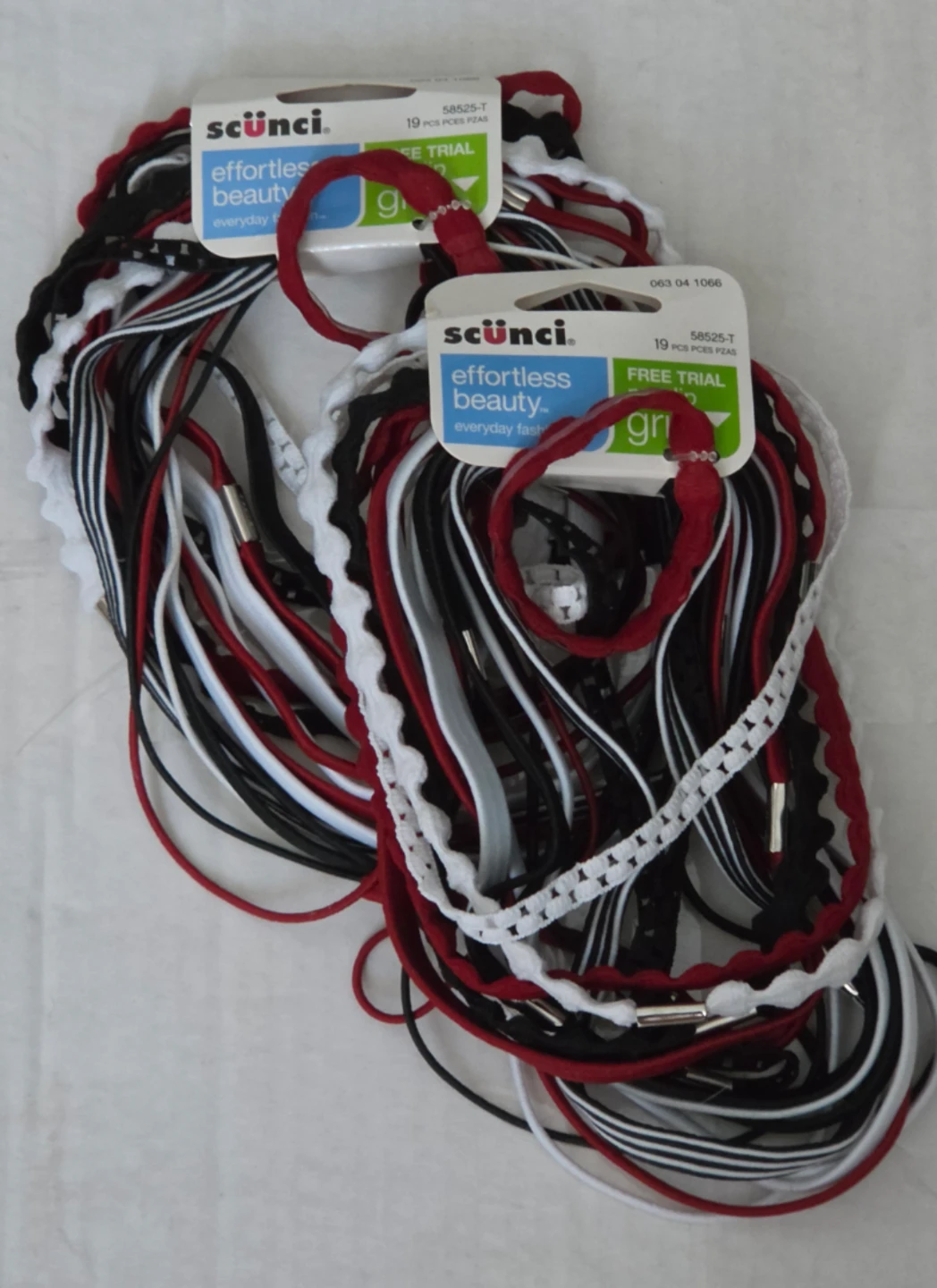 2 sets of Scunci Hair Ties - Black, White, Red