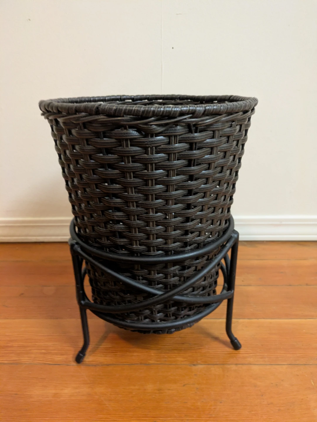 Black Wicker Planter with Stand