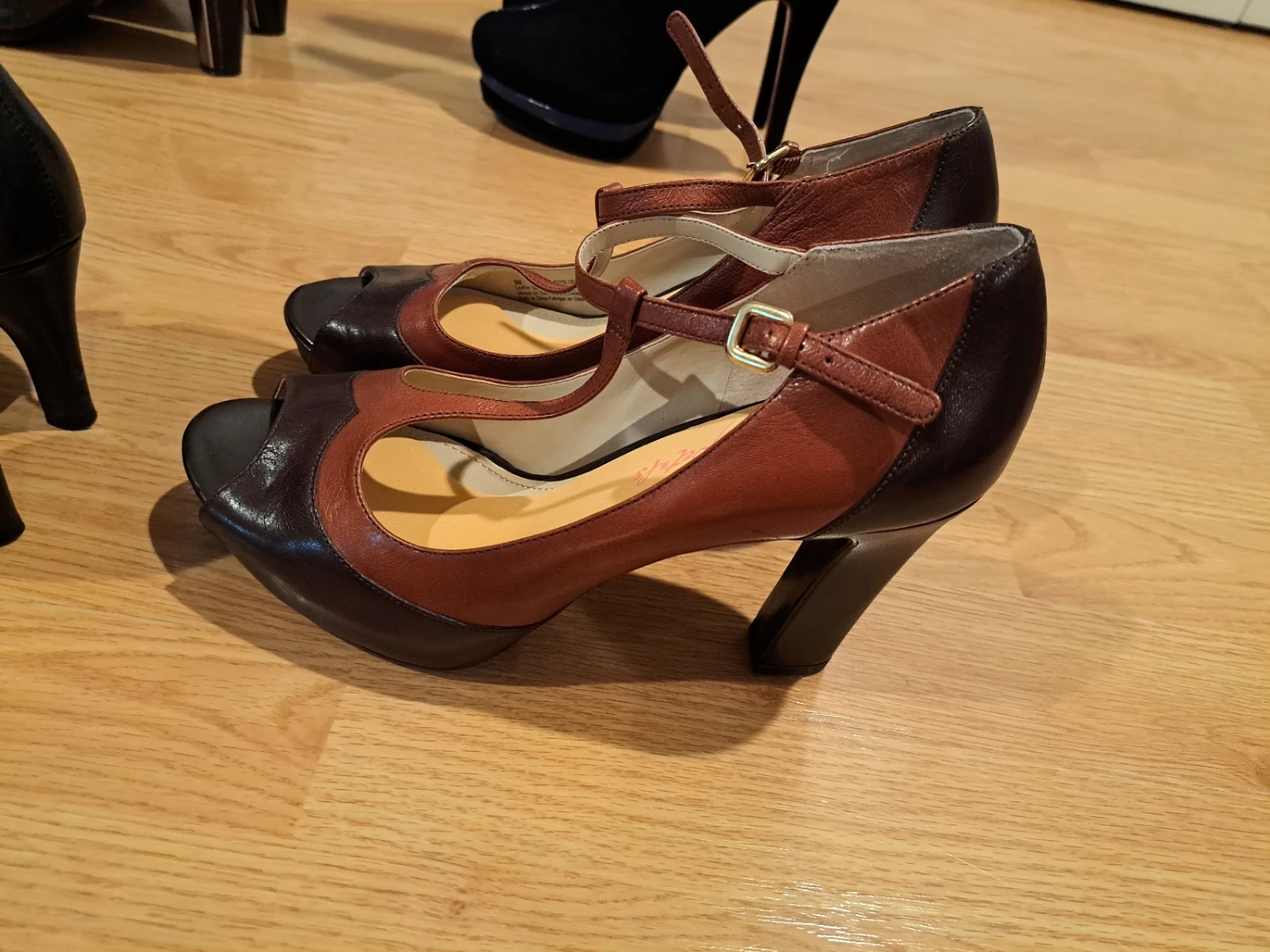 Women's Peep-Toe Mary Jane Heels - Brown & Black