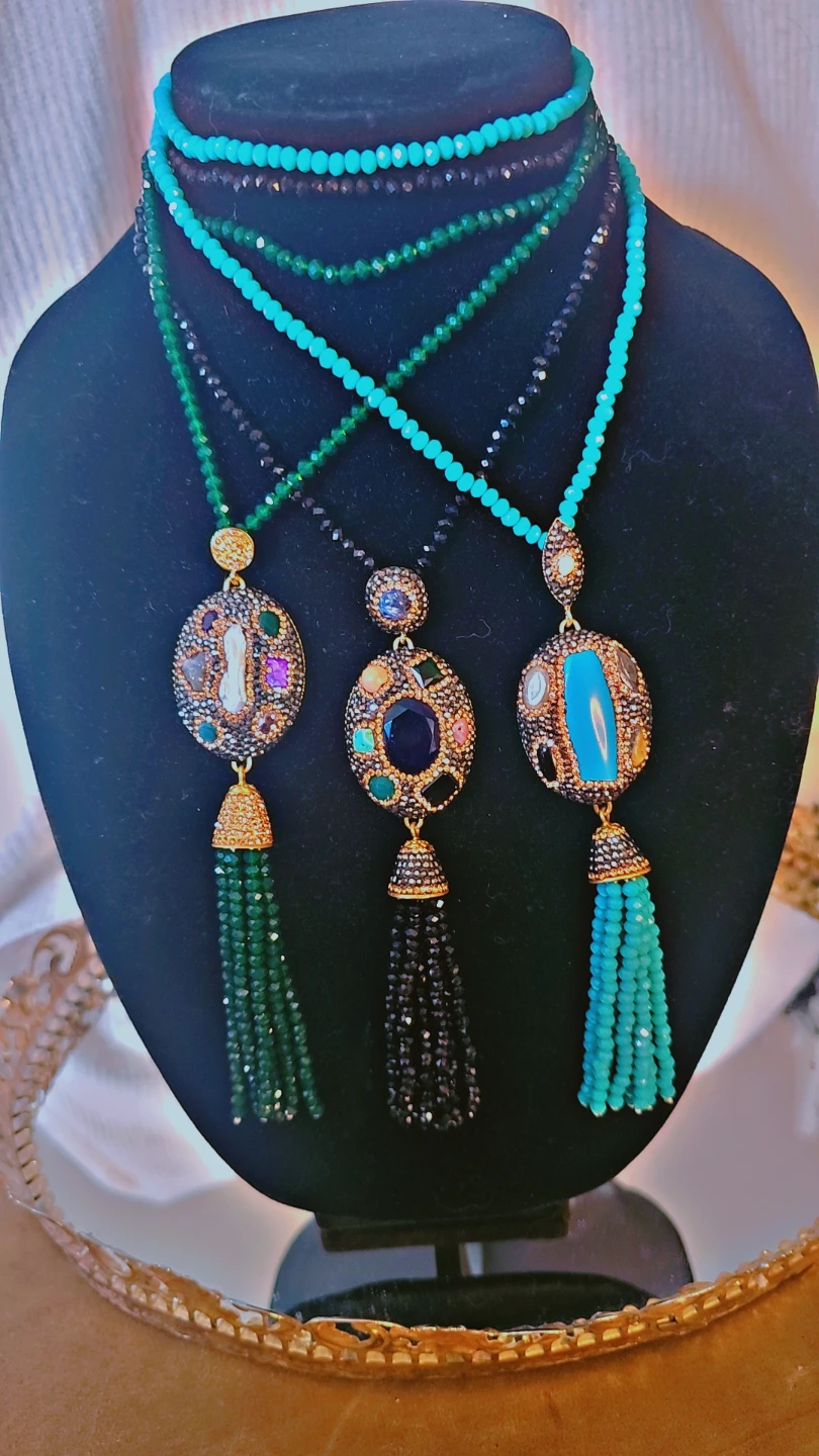 Turkish Necklaces , long mala  with gemstones