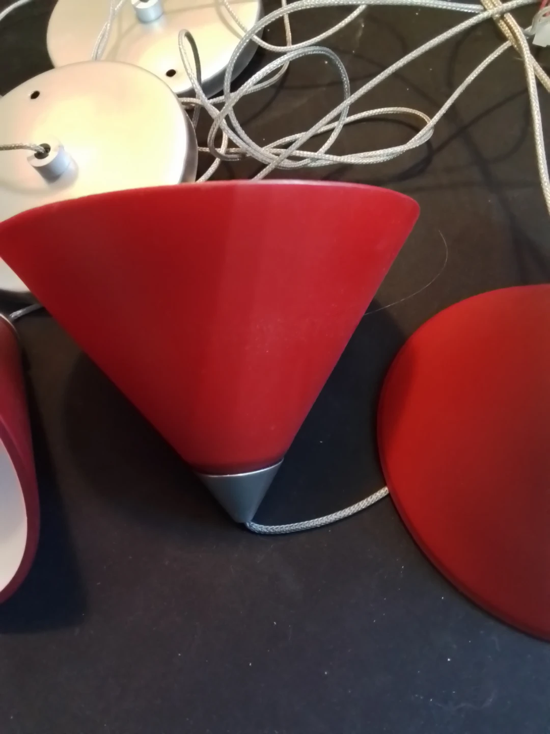 Lot of 3 MCM Style Red Glass Pendant Light Shades & Hardware - photo 4
