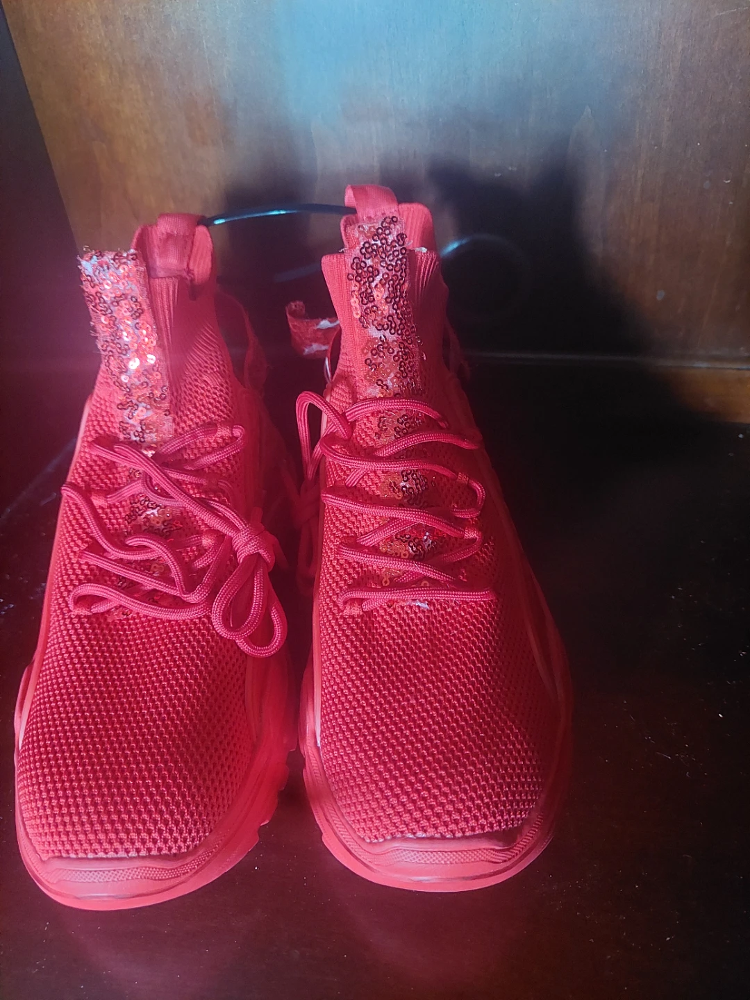 Red Sneakers with Sequin Accents - photo 2