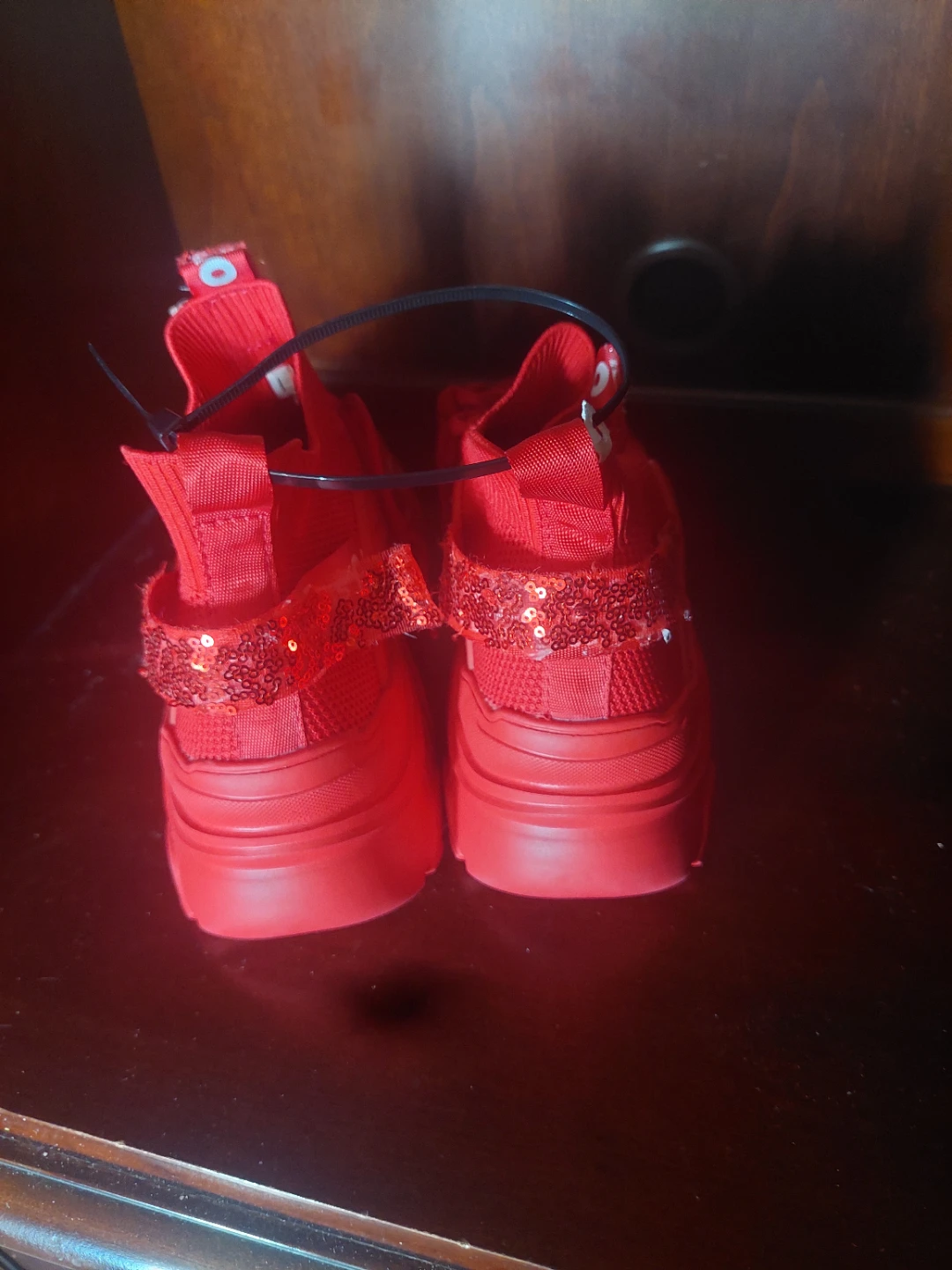 Red Sneakers with Sequin Accents - photo 4