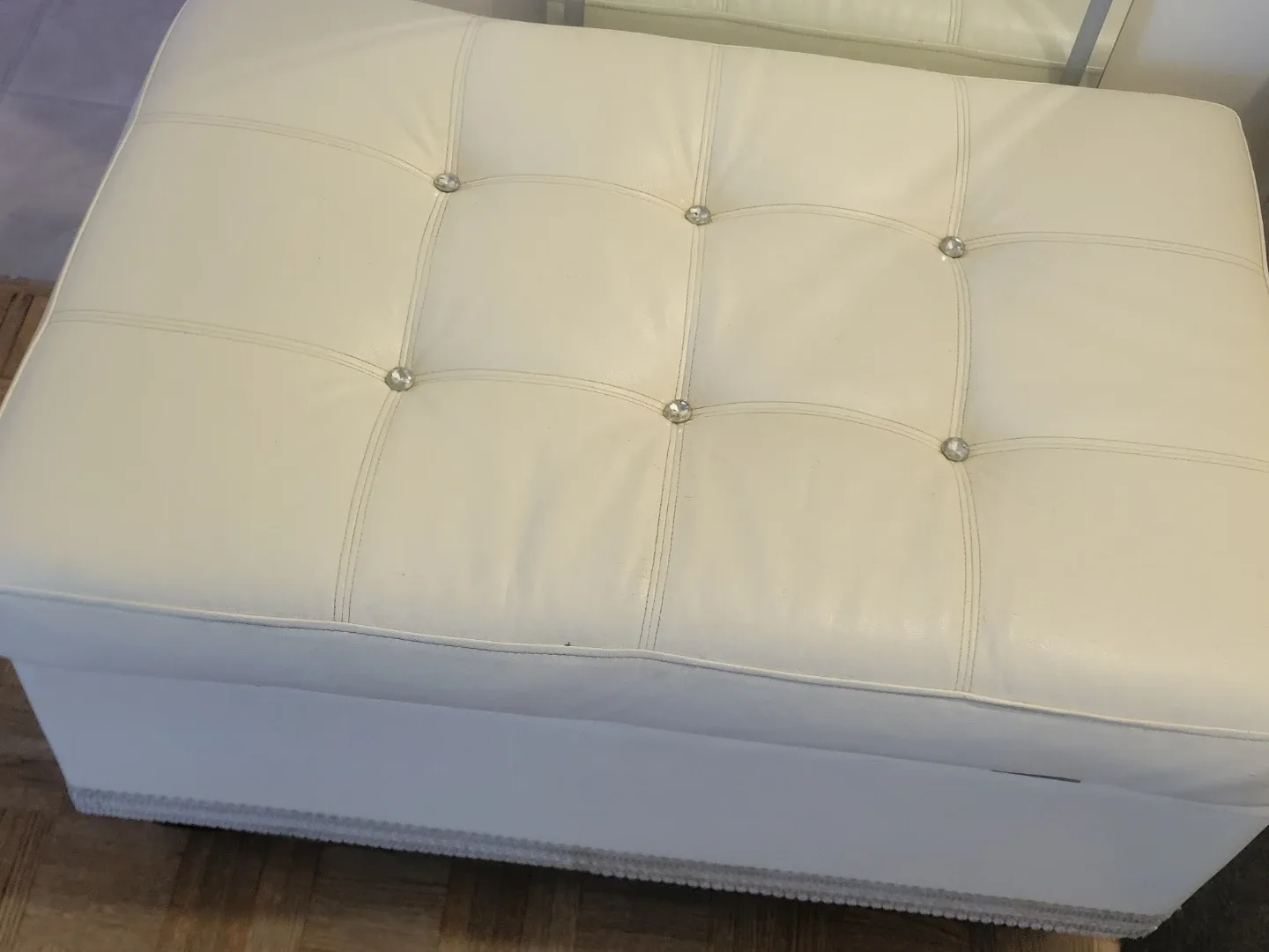 White Tufted Storage Ottoman