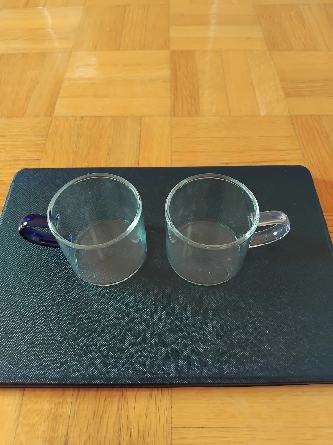 Clear Glass Cups with Coloured Handles - Set of 2