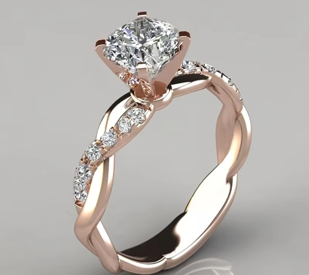 Rose Golden Four Prong Round Cubic Zirconia Ring - photo 3