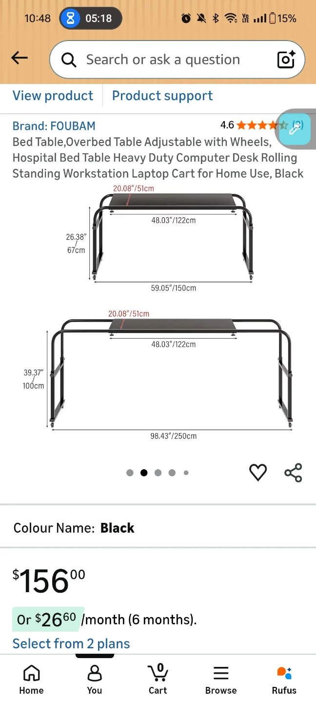 Adjustable Height Over Bed Table on Wheels - photo 3