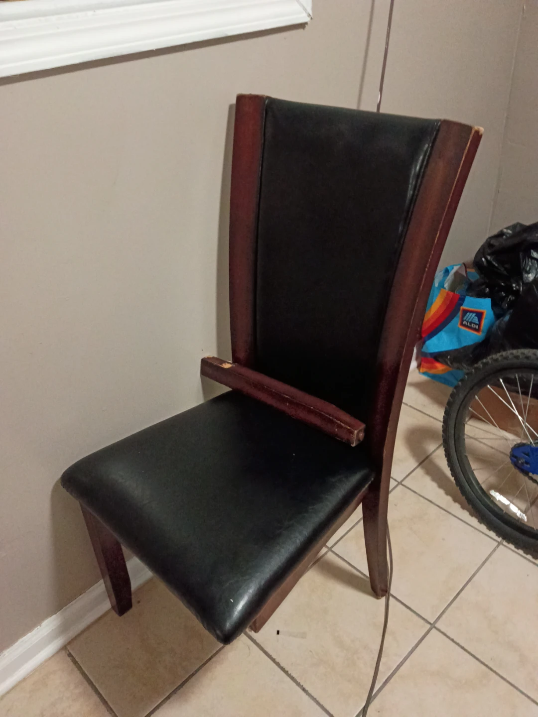 Dining Chair with Dark Wood Frame and Black Seat