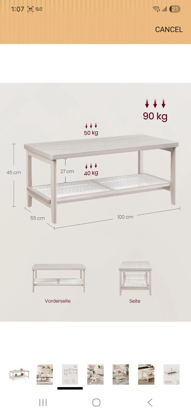VASAGLE 2-Tier Living Room Coffee Table - Boho Oatmeal Beige - photo 3