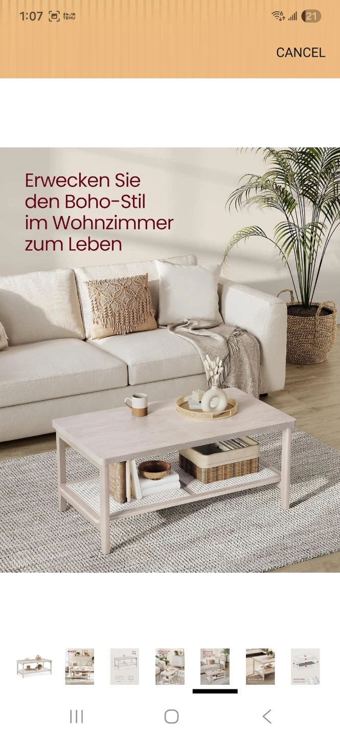 VASAGLE 2-Tier Living Room Coffee Table - Boho Oatmeal Beige - photo 5