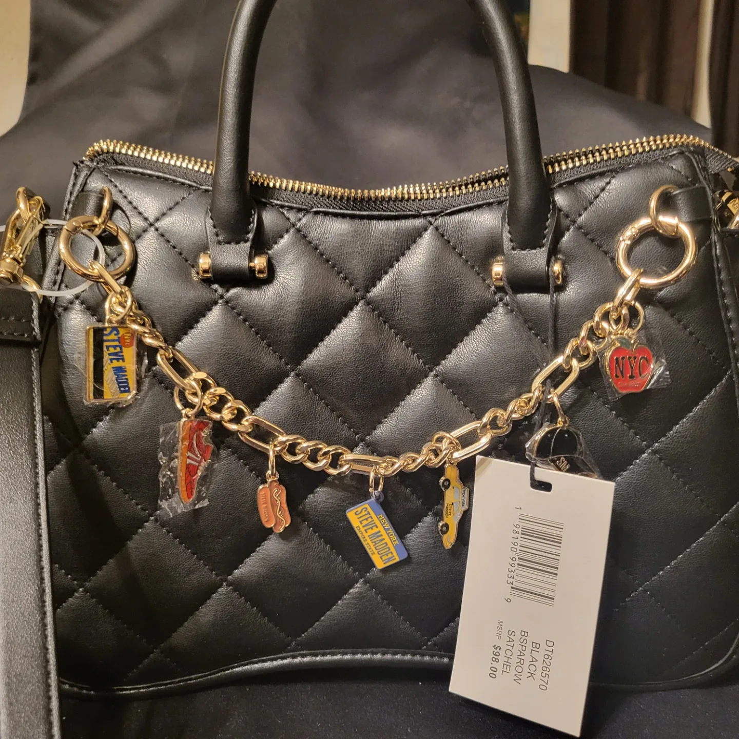 Steve Madden Black Sparrow Quilted Satchel