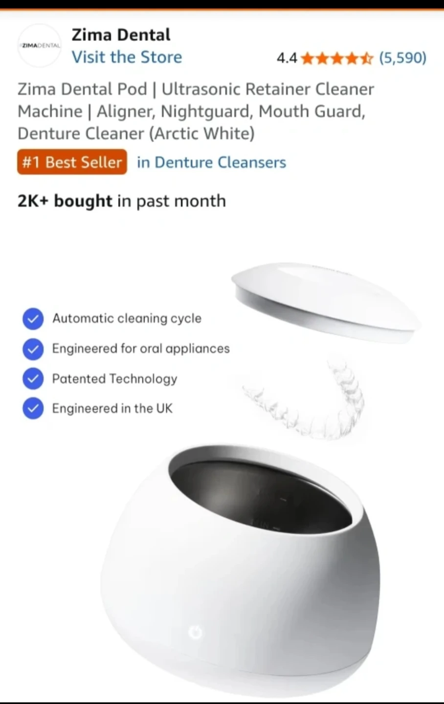 Zima Dental Pod Ultrasonic Retainer Cleaner (Arctic White) - photo 2