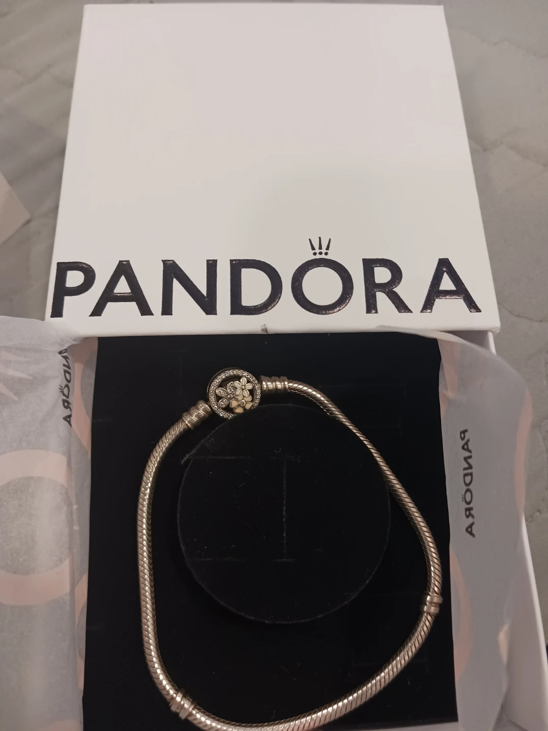 Pandora  Silver Snake Chain Bracelet with Flower Clasp - photo 2