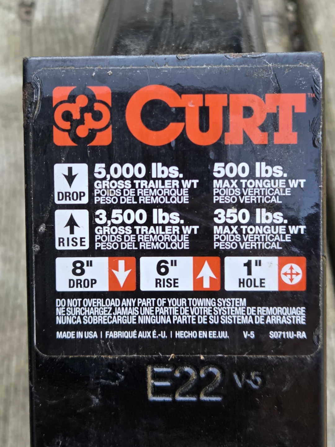 NEW CURT 45090 Class 3 Trailer Hitch Ball Mount – 8" Drop