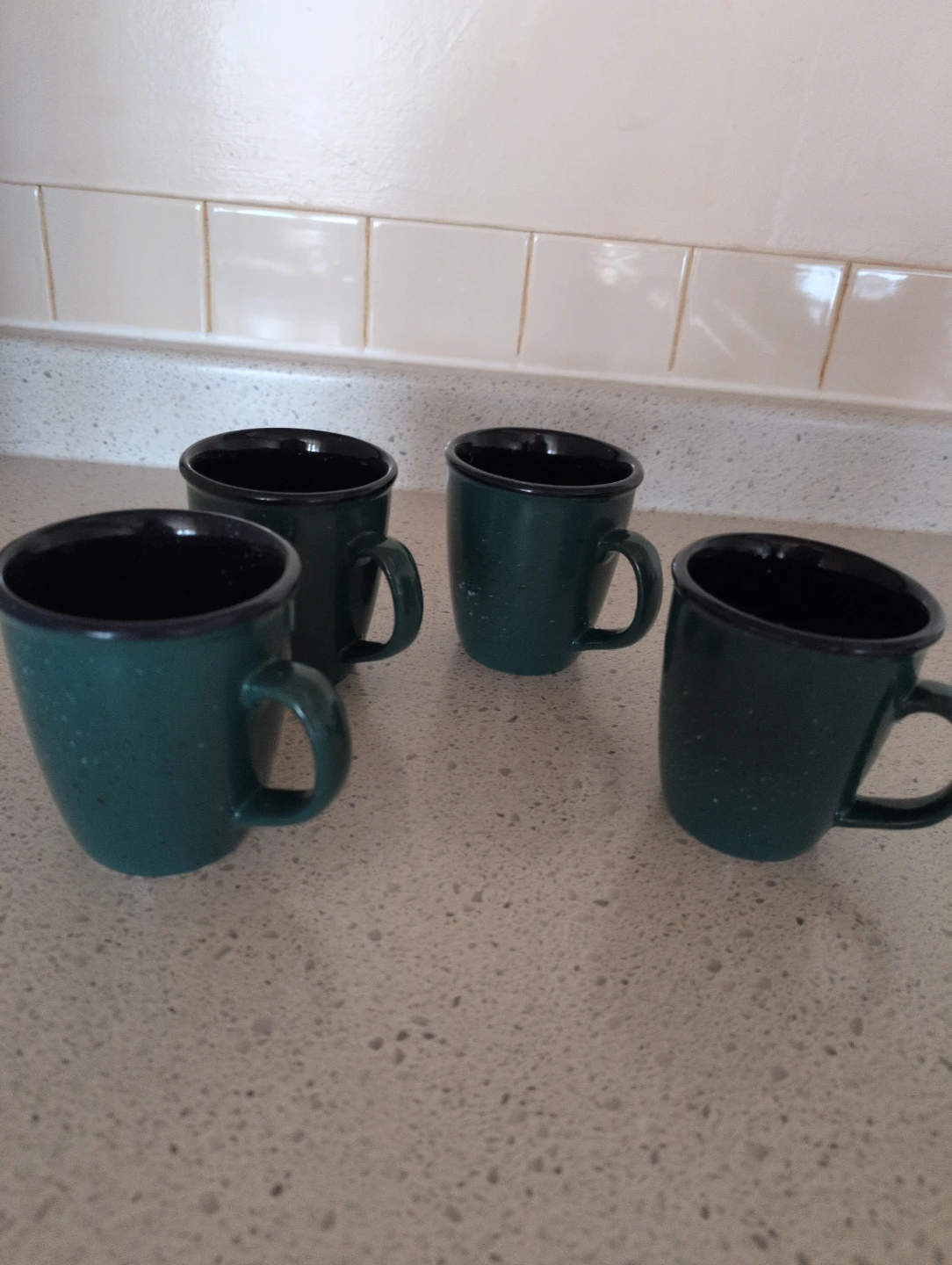 Set of 4 Dark Green Speckled Mugs