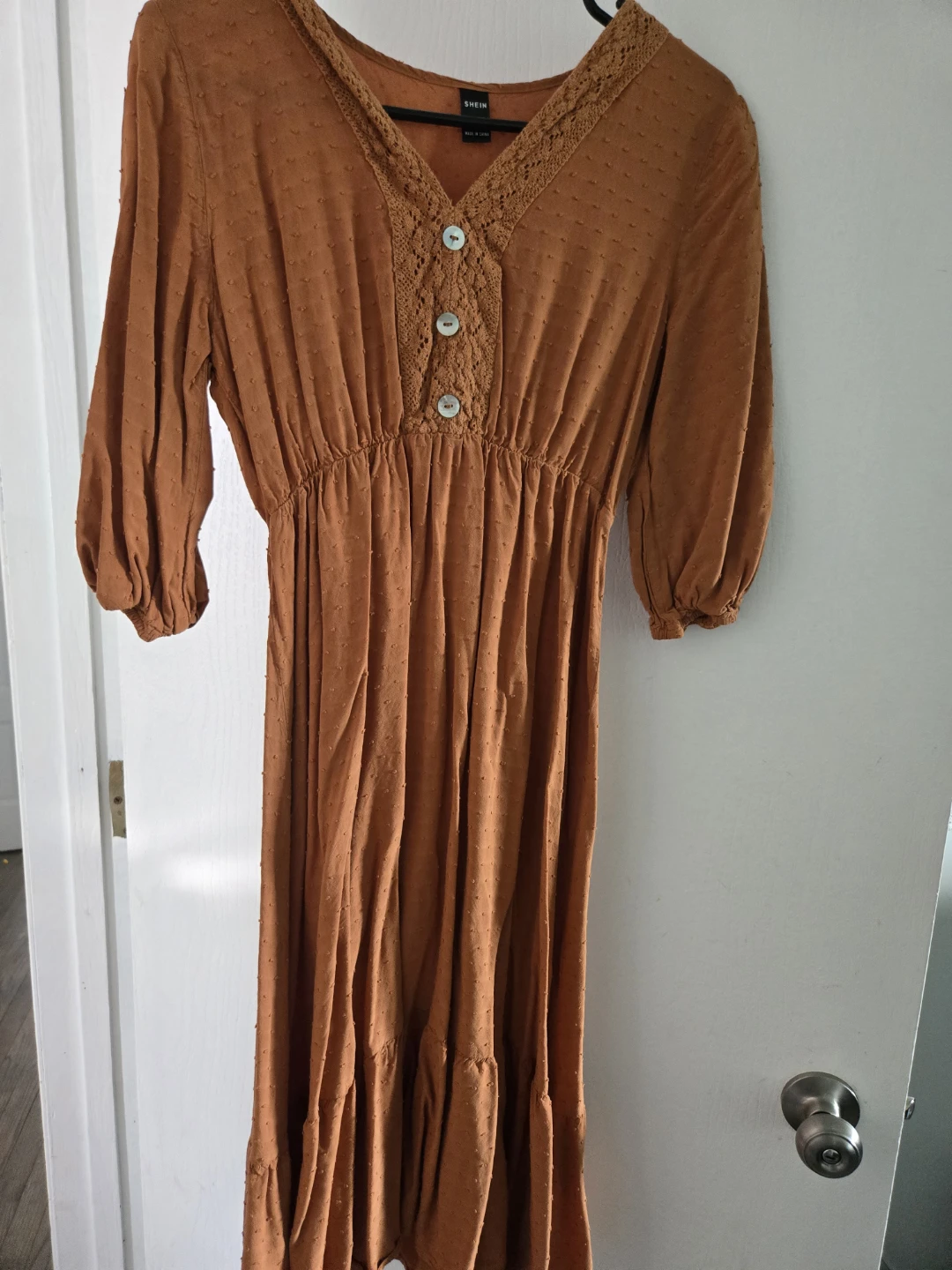 SHEIN Brown Textured Midi Dress