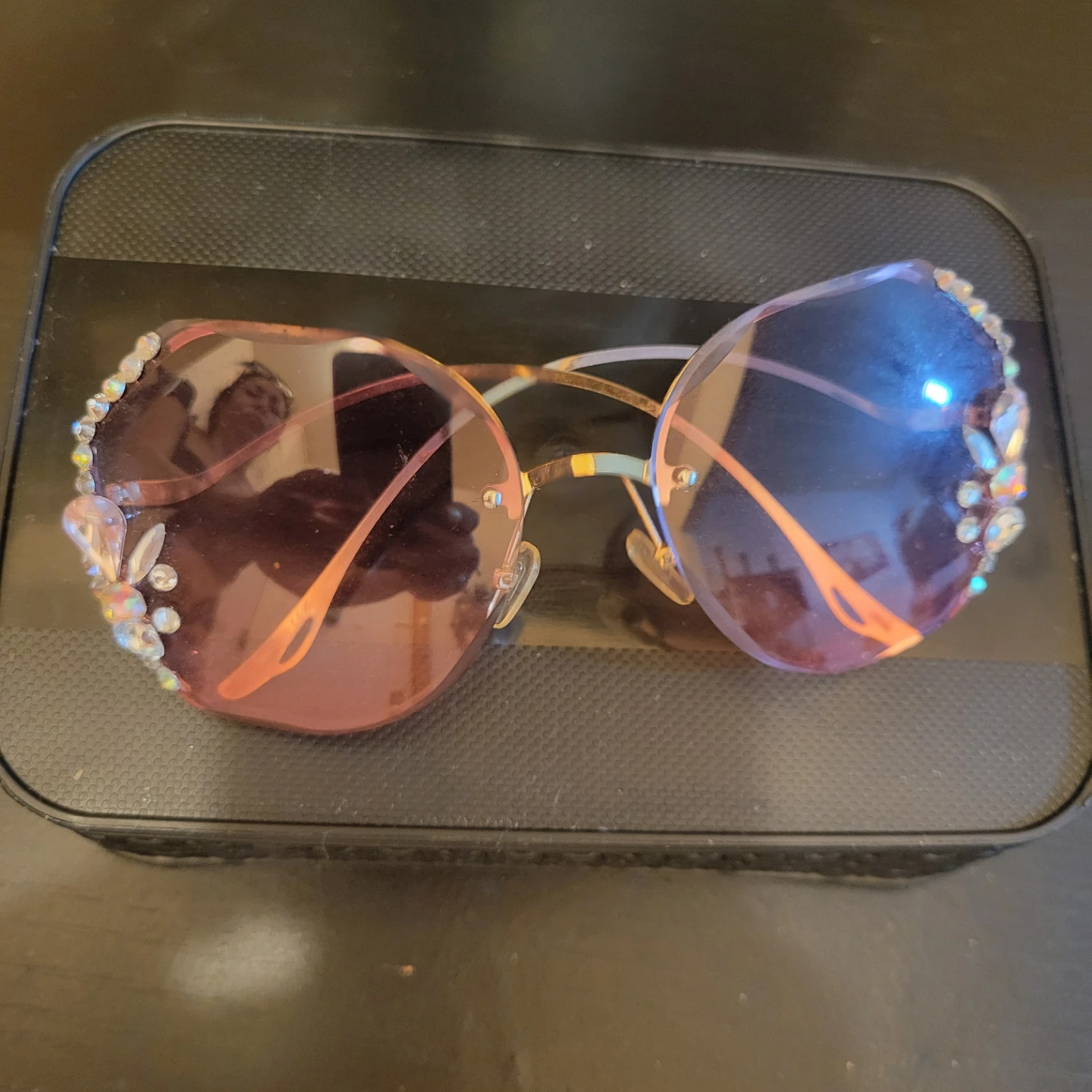 Orange Rimless Rhinestone Sunglasses