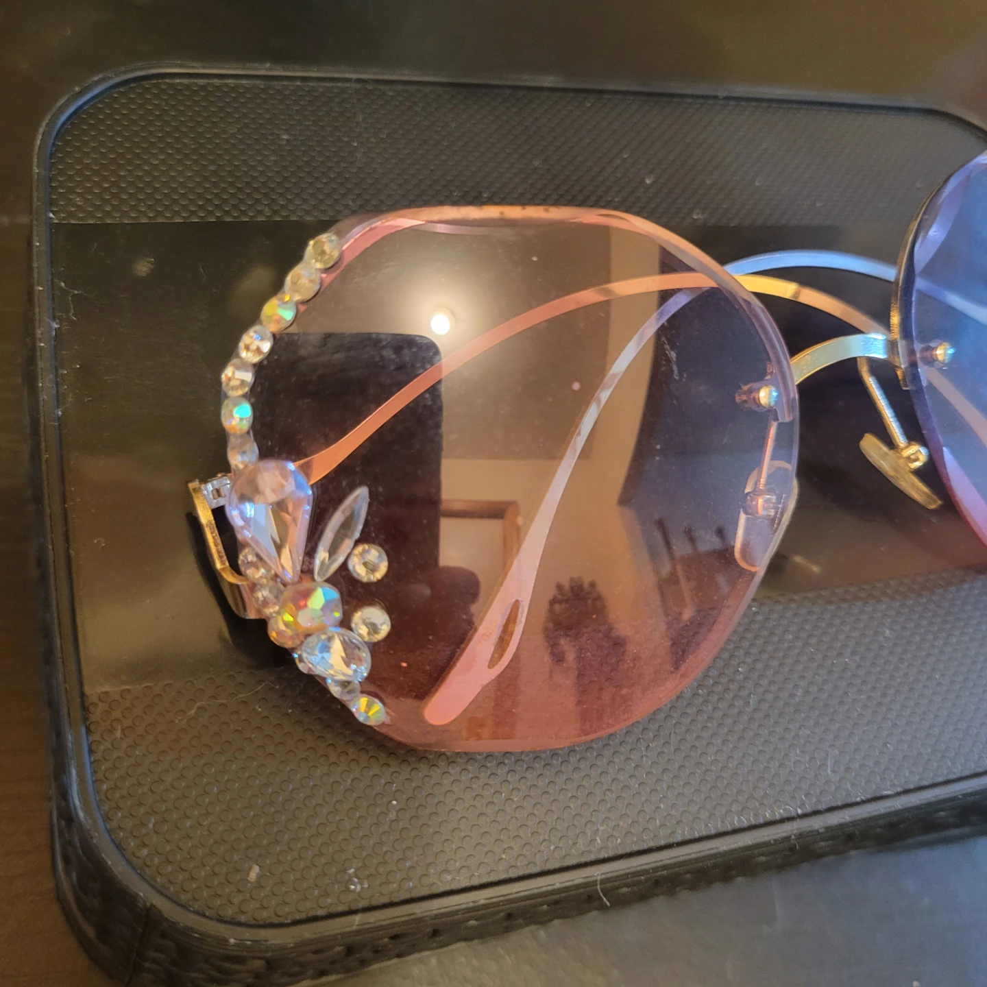 Orange Rimless Rhinestone Sunglasses - photo 2