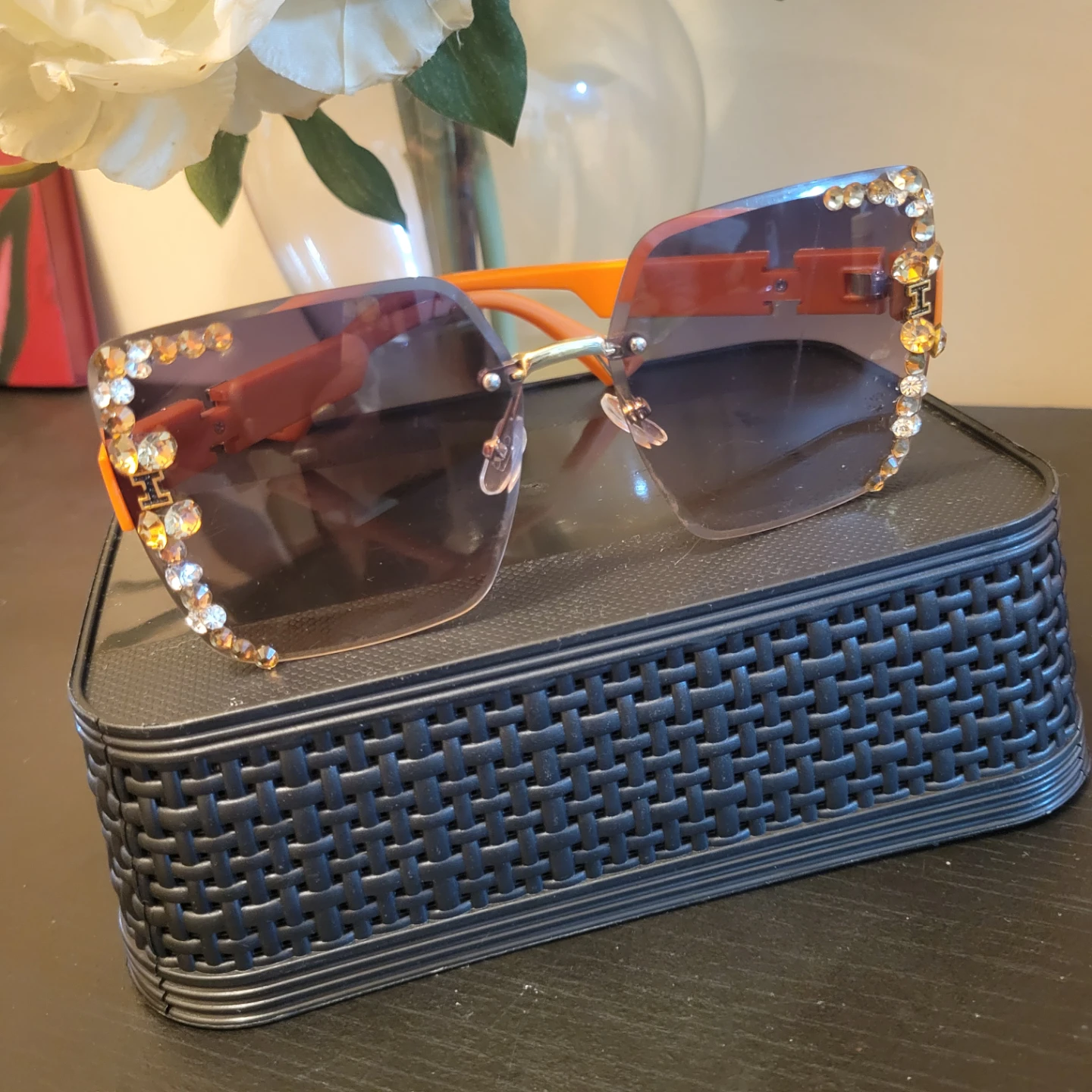 Orange Rimless Rhinestone Sunglasses - photo 3