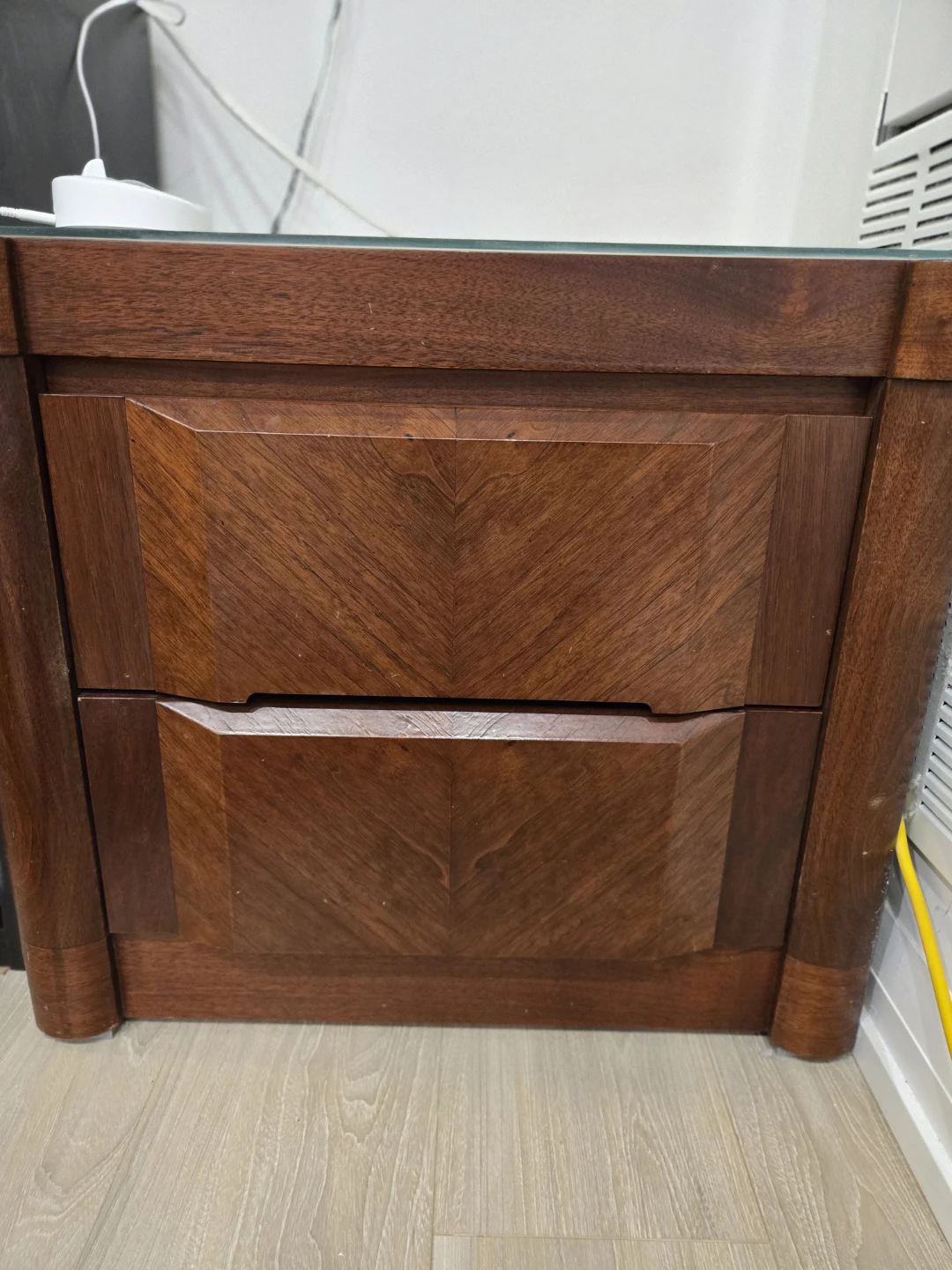 Wooden Nightstand with Glass Top