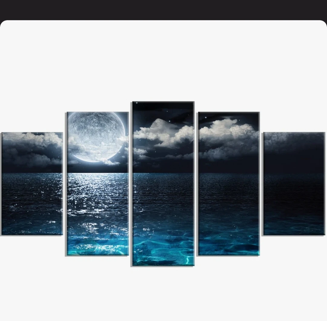 Canvas Wall Art Romantic Full Moon 5 - Pieces