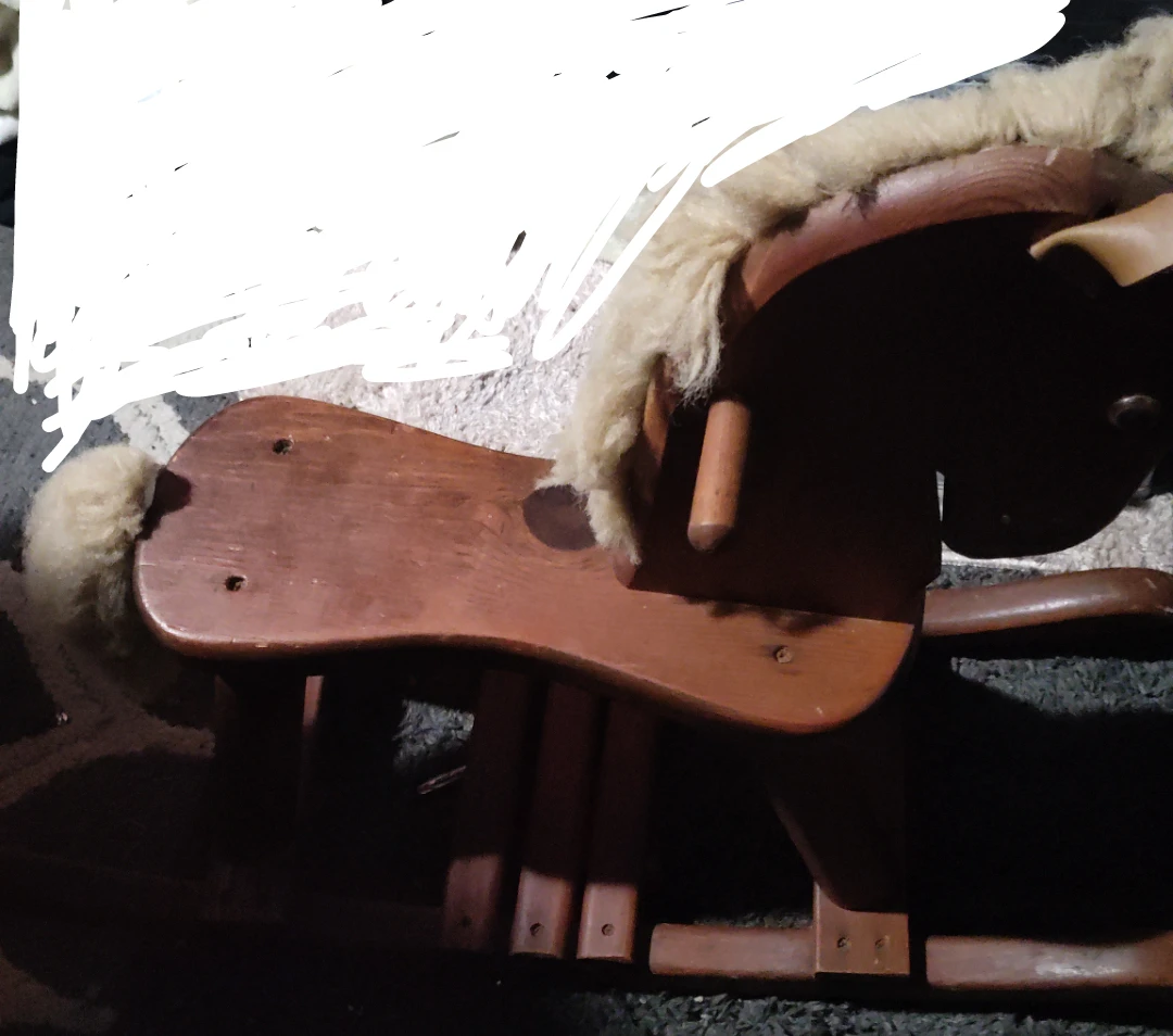 Wooden Rocking Horse with Faux Fur Mane and Tail