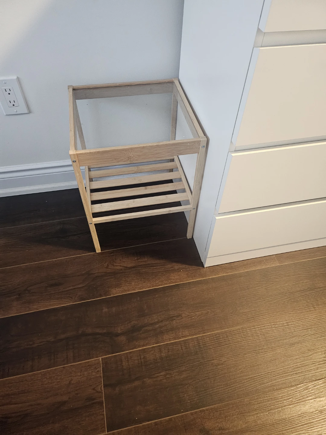 IKEA NESNA Side Table Nightstand Bamboo Glass Top