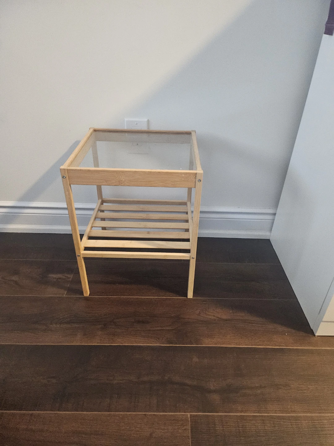 IKEA NESNA Side Table Nightstand Bamboo Glass Top - photo 4