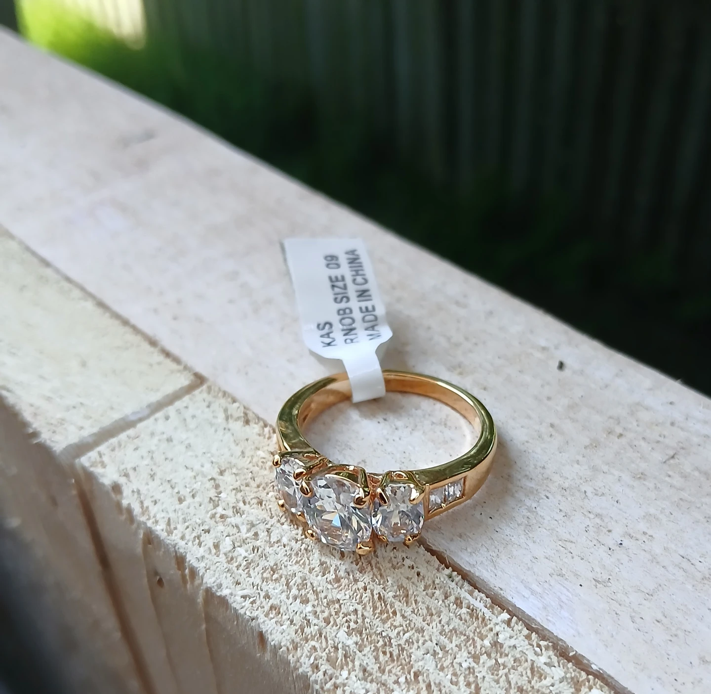 14KT Gold Plated Oval & Baguette CZ Accent Ring Size 9