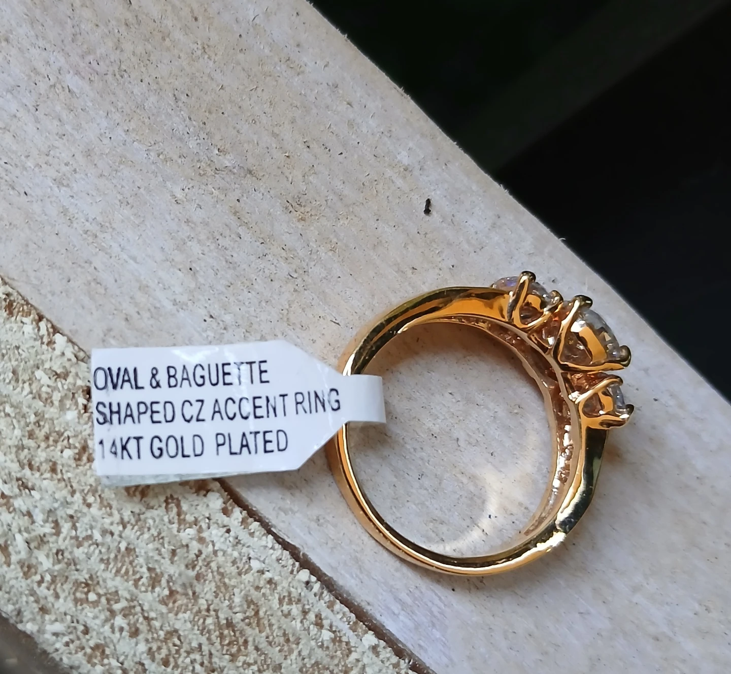 14KT Gold Plated Oval & Baguette CZ Accent Ring Size 9 - photo 2