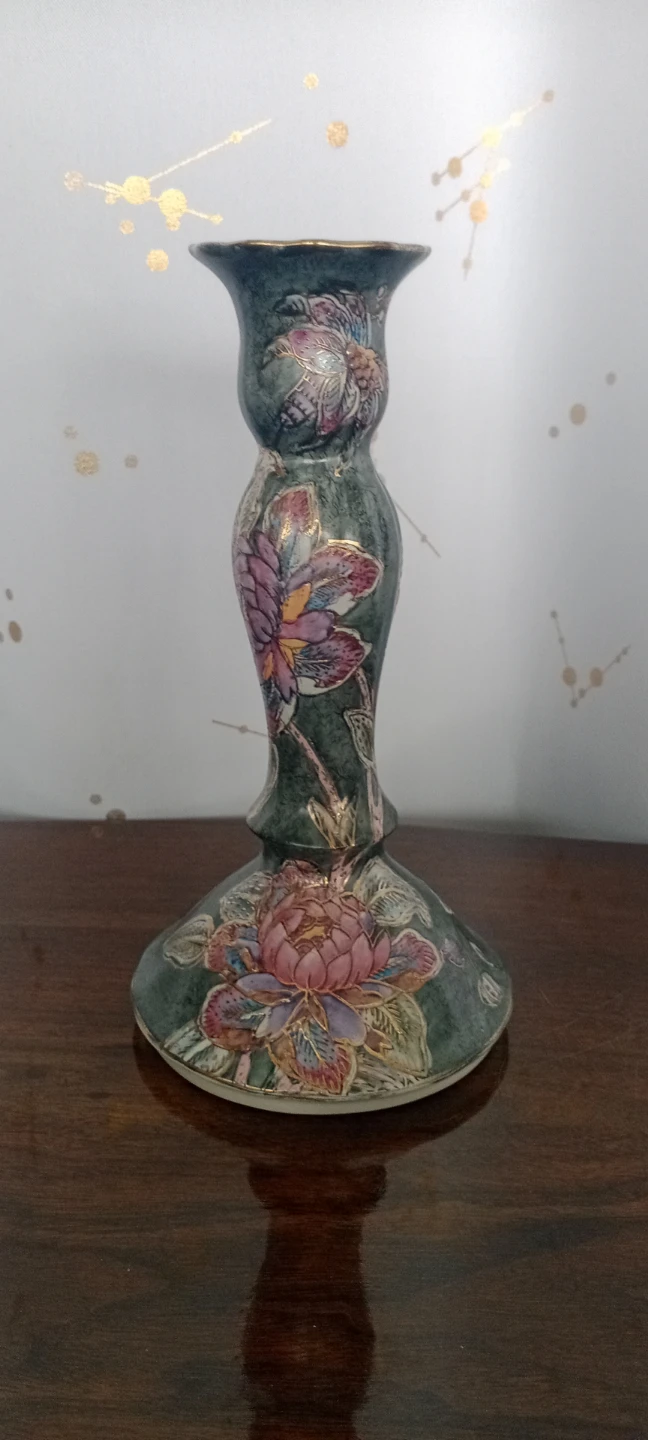 Toyo Candlestick Holder - Green Floral Design
