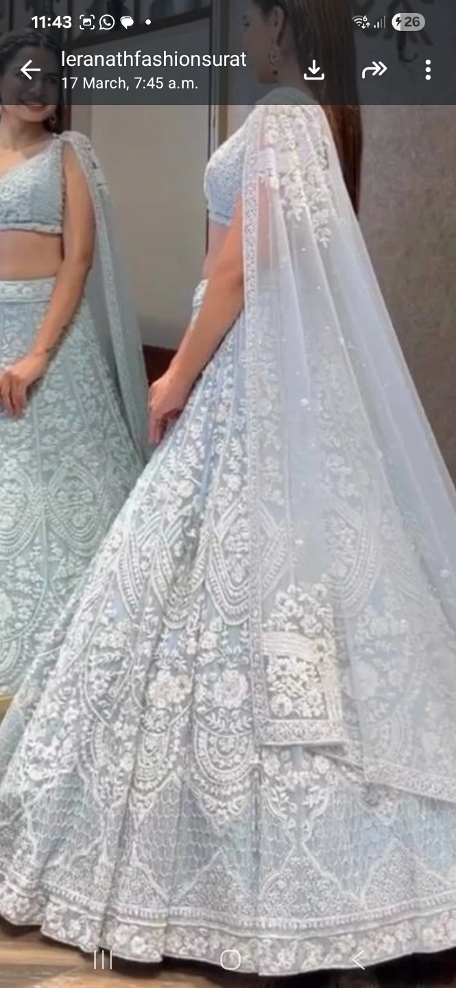 Light Blue Embroidered Lehenga Choli Set with Dupatta