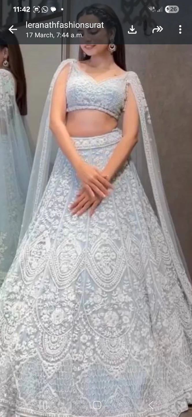 Light Blue Embroidered Lehenga Choli Set with Dupatta - photo 2