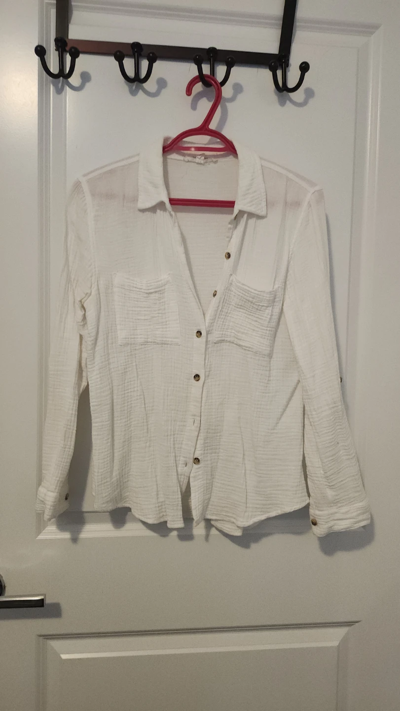 White Gauze Button-Up Shirt