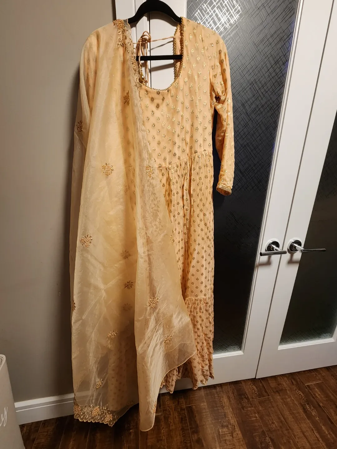 Peach Embroidered Anarkali Dress with Dupatta