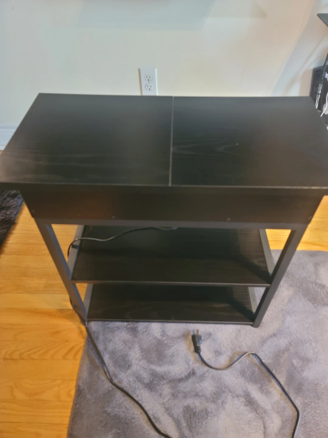 Black End Table with Built-in Power Outlets and USB Ports