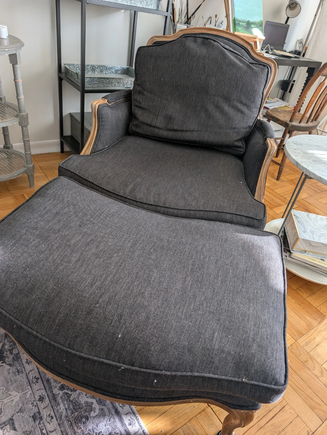 Antique Berger chair with ottoman