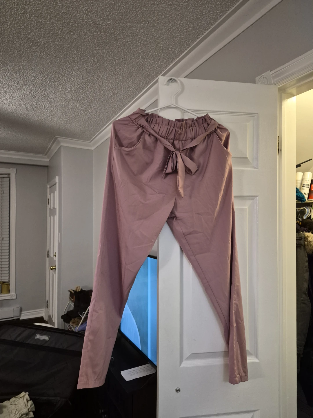 Women's Pink Paperbag Waist Pants