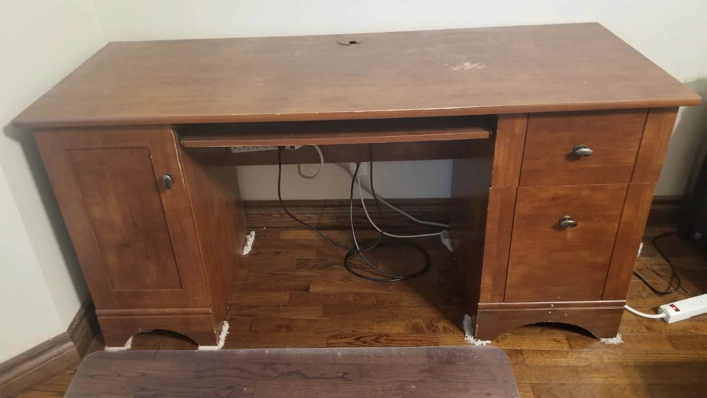 Wooden Desk with Keyboard Tray and Drawers