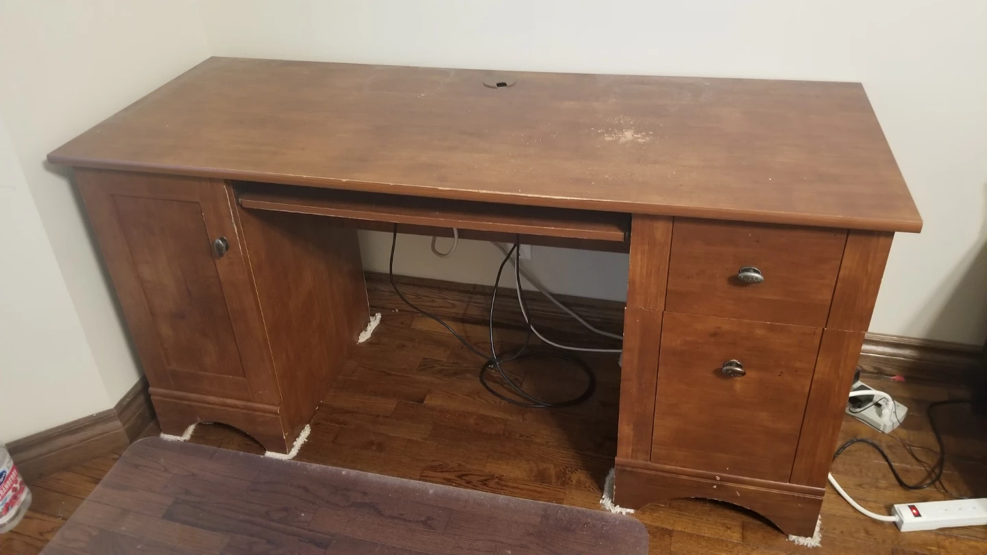 Wooden Desk with Keyboard Tray and Drawers - photo 2