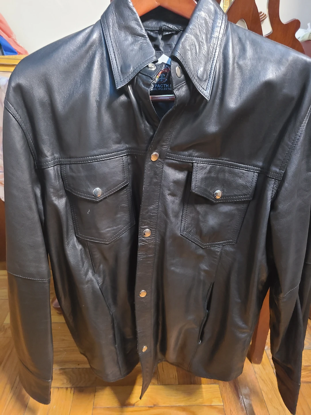 XPO PACTH & LEATHER Black Leather Button-Up Shirt