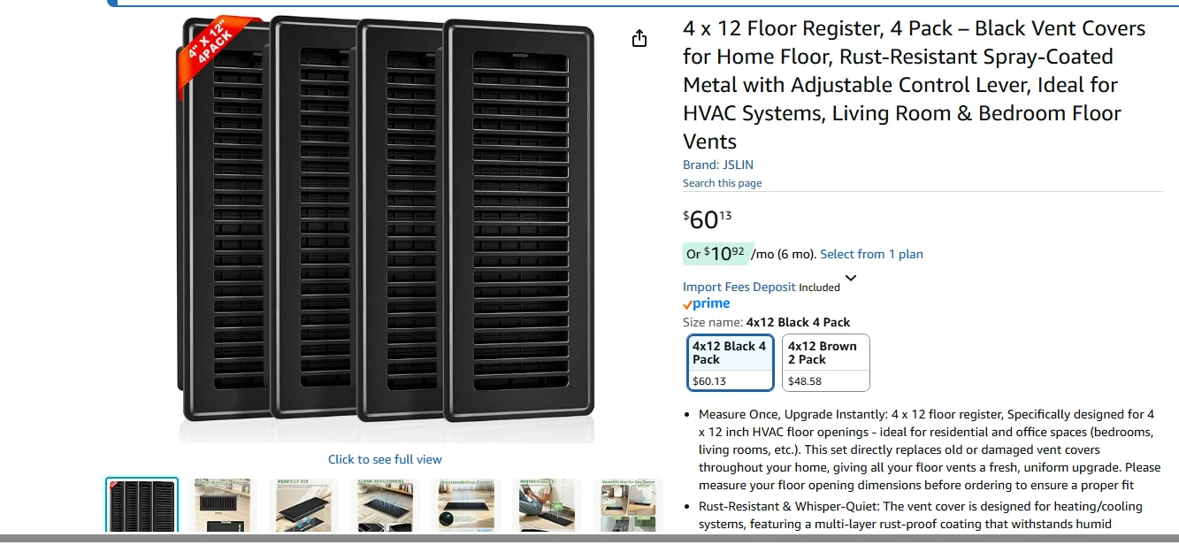 4x12 Black Floor Register Vents (4 Pack) - photo 2