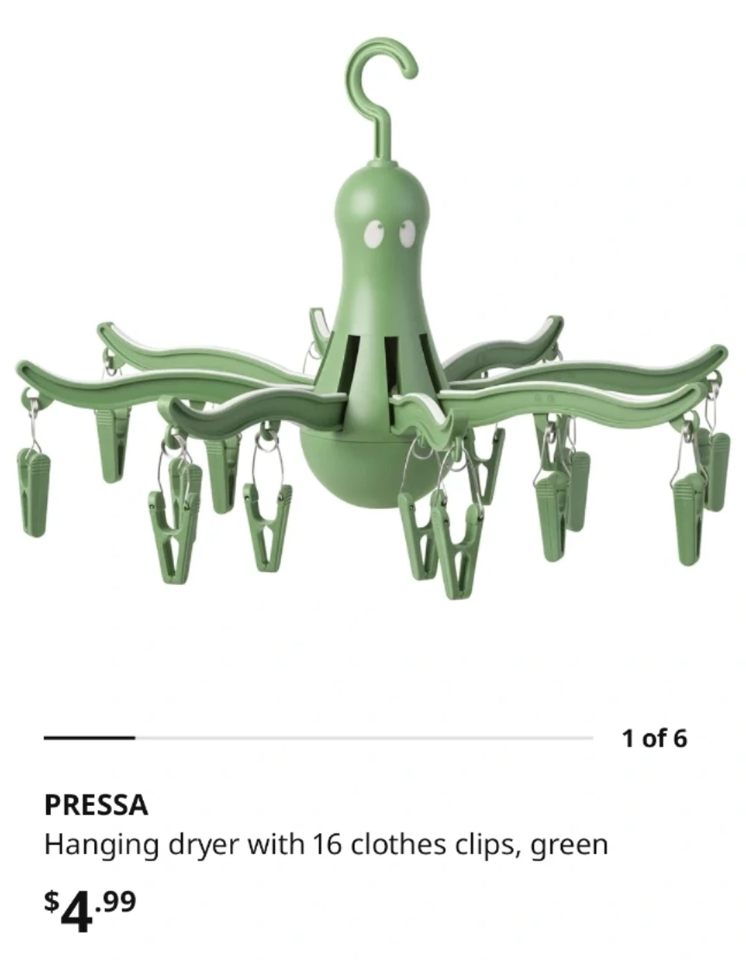 IKEA PRESSA Hanging Dryer with 16 Clothes Clips - Green - photo 2