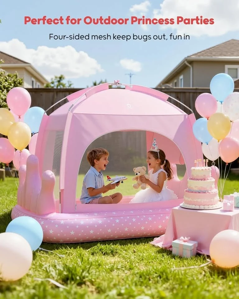 Pink Princess Inflatable Tent Bed with Electric Pump