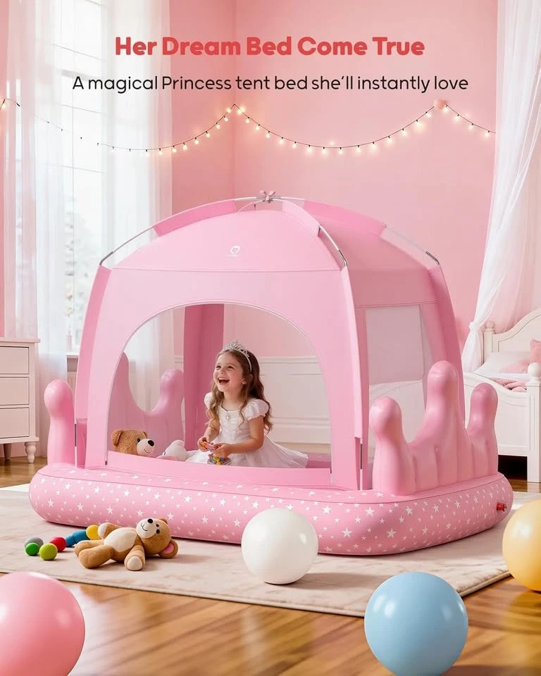 Pink Princess Inflatable Tent Bed with Electric Pump - photo 3